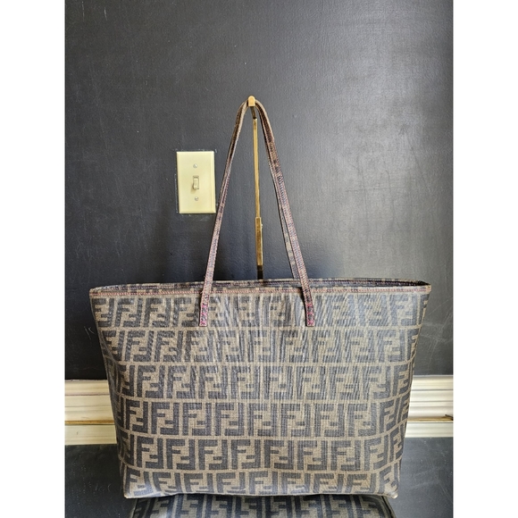 Fendi Zucca Coated Canvas Spalmati Roll Shopper Tote Brown - Picture 8 of 15